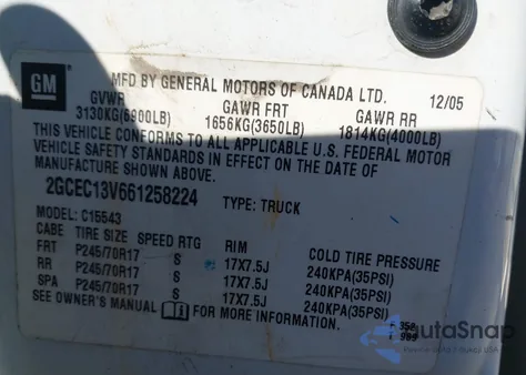 2006 Chevrolet Silverado 1500 Ls z USA, uszkodzony, nr VIN 2GCEC13V661258224